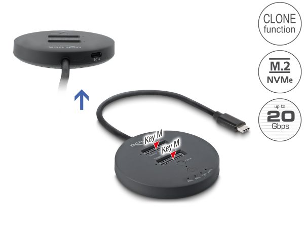 DeLOCK USB 20 Gbps M.2 Dockingstation für 2 x M.2 NVMe PCIe SSD mit Klonfunktion