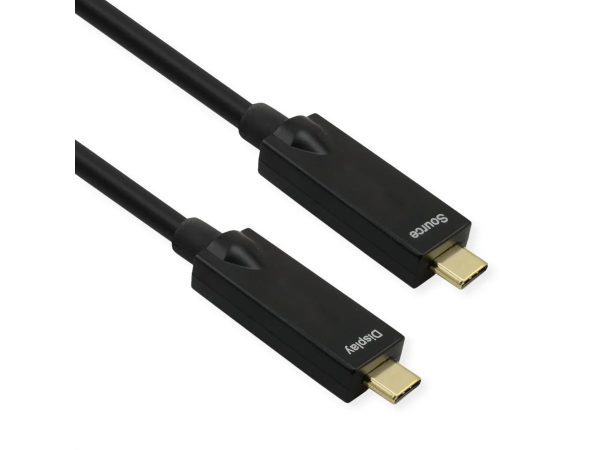 Roline USB 3.2 Gen 2 Kabel, AOC, C-C, ST/ST, 10Gbit/s, 4K60Hz, PD (Power Delivery) 60W, schwarz, 15 m