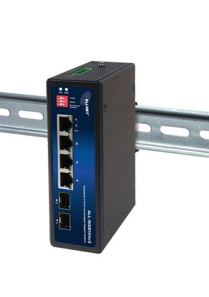 ALLNET Switch industrial unmanaged Layer2 6 Port GbE • 4x GbE • 2x SFP • Lüfterlos, IP40 • ALL-SGI8104v3