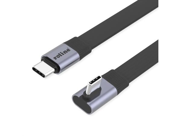 Roline USB4 2.0 Flachkabel C-C ST/ST 8K UHD-2 80Gbit/s 240W einseitig 90 -gewinkelt schwarz 0,8m