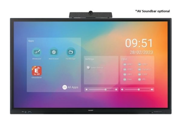 Sharp 75_ LC-Series Interactive Display, UHD, 450 cd/m2, 16/7 proof, Infrared, 20 touch points, OPS Slot, Android SoC, USB-C, HDMI-out. (For UK orders please add UK power cord, part number: PWRCRDUKSHA)